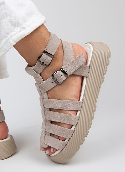 Manijero Bej Kadın Süet Sandalet MNJ.036.05 - Görsel 2