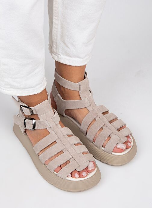 Manijero Bej Kadın Süet Sandalet MNJ.036.05 - Görsel 4