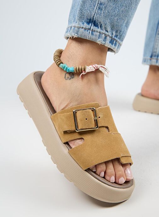 Manijero Begonia Kadın Hakiki Deri Tek Bant Hardal Terlik - Görsel 6