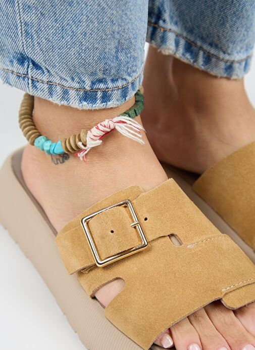 Manijero Begonia Kadın Hakiki Deri Tek Bant Hardal Terlik - Görsel 5