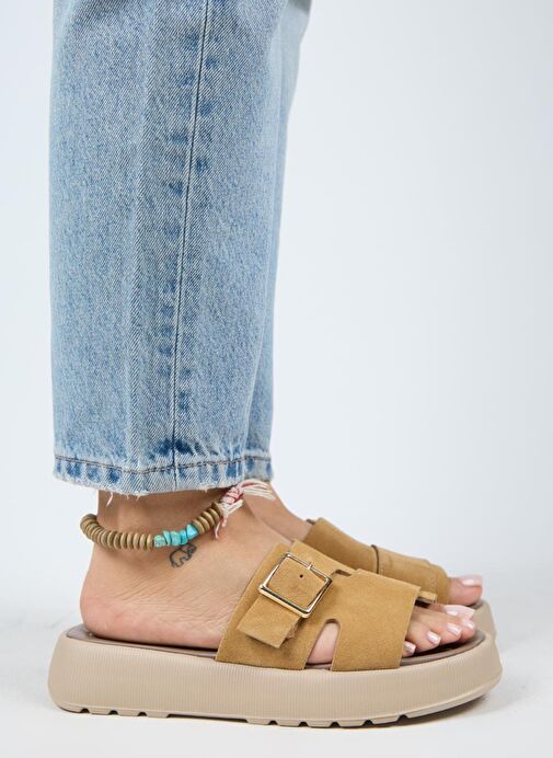 Manijero Begonia Kadın Hakiki Deri Tek Bant Hardal Terlik - Görsel 3