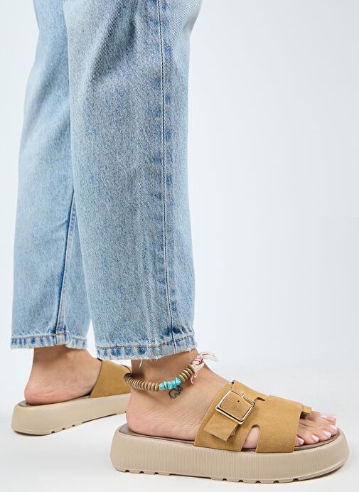 Manijero Begonia Kadın Hakiki Deri Tek Bant Hardal Terlik - Görsel 2