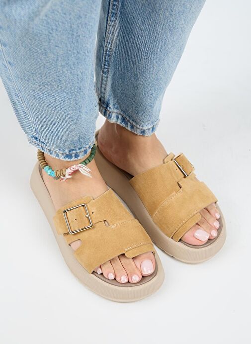 Manijero Begonia Kadın Hakiki Deri Tek Bant Hardal Terlik - Görsel 4