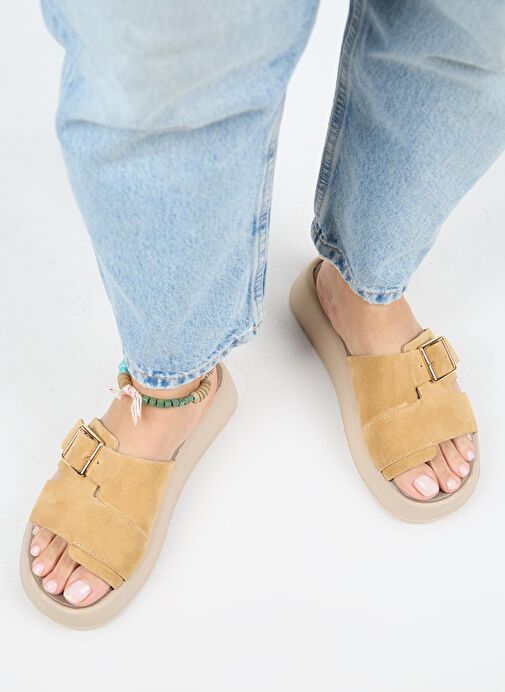 Manijero Begonia Kadın Hakiki Deri Tek Bant Hardal Terlik - Görsel 8
