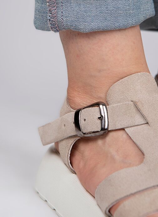 Manijero Bej-Beyaz Kadın Deri Sandalet MNJ.034.10 - Görsel 7