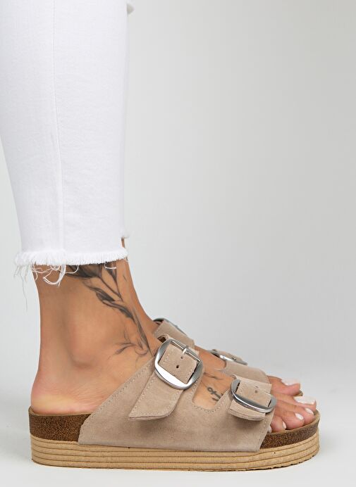 Manijero Bej Kadın Süet Terlik MNJ.038.01 - Görsel 3