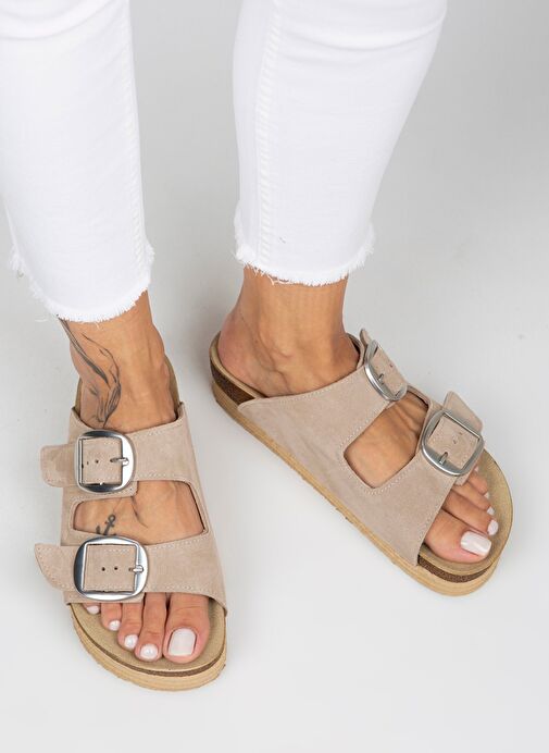 Manijero Bej Kadın Süet Terlik MNJ.038.01 - Görsel 6