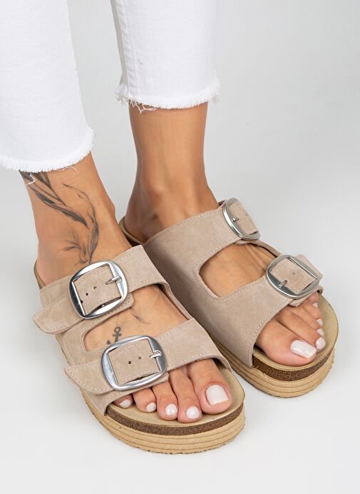 Manijero Bej Kadın Süet Terlik MNJ.038.01 - Görsel 2