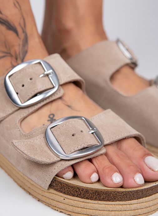 Manijero Bej Kadın Süet Terlik MNJ.038.01 - Görsel 4