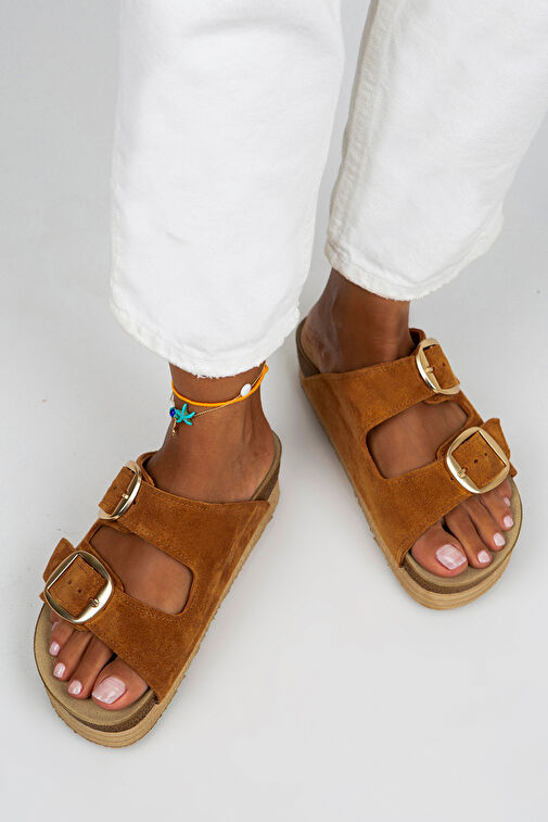 Manijero Taba-Gold Kadın Süet Terlik MNJ.038.03 - Görsel 12