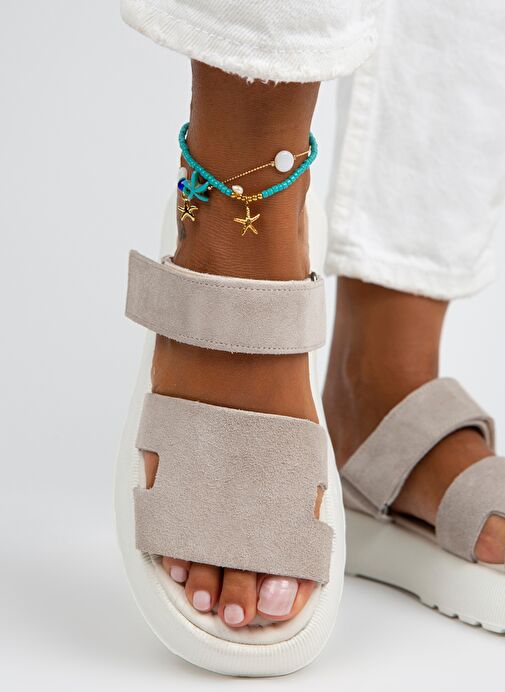 Manijero Bej-Beyaz Kadın Deri Terlik MNJ.031.12 - Görsel 5