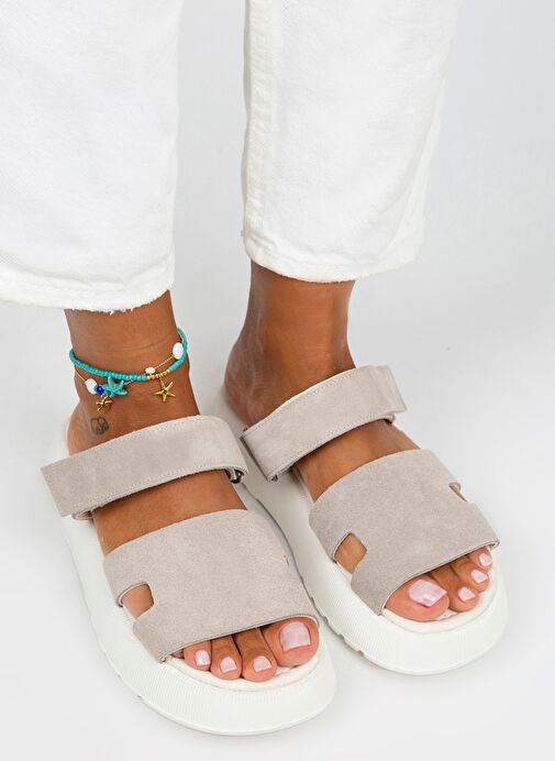 Manijero Bej-Beyaz Kadın Deri Terlik MNJ.031.12 - Görsel 3