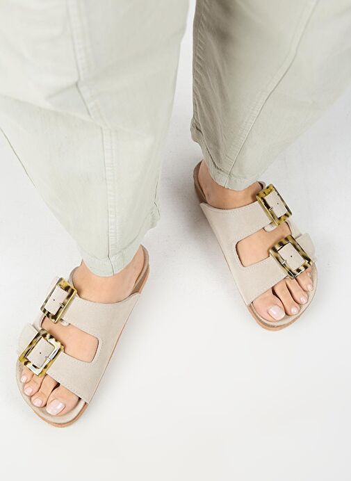 Manijero Bej Kadın Süet Terlik MNJ.037.02 - Görsel 8