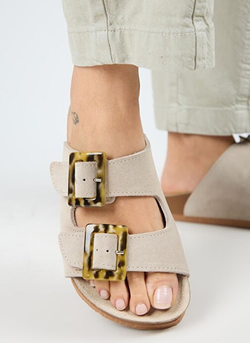 Manijero Bej Kadın Süet Terlik MNJ.037.02 - Görsel 6