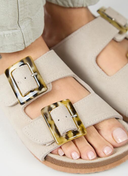 Manijero Bej Kadın Süet Terlik MNJ.037.02 - Görsel 5