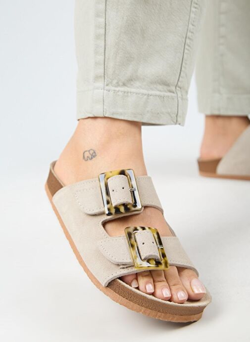 Manijero Bej Kadın Süet Terlik MNJ.037.02 - Görsel 2