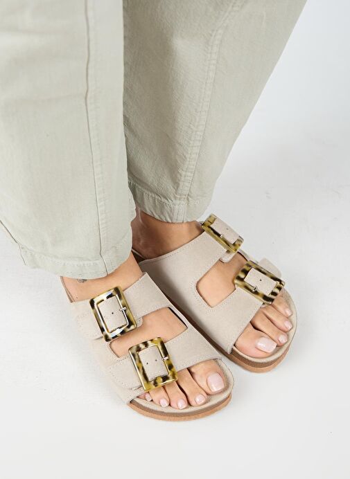 Manijero Bej Kadın Süet Terlik MNJ.037.02 - Görsel 4