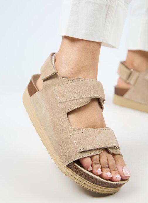 Manijero Bej Kadın Süet Sandalet MNJ.041.02 - Görsel 6