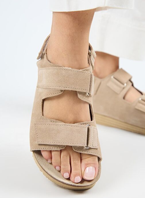 Manijero Bej Kadın Süet Sandalet MNJ.041.02 - Görsel 2