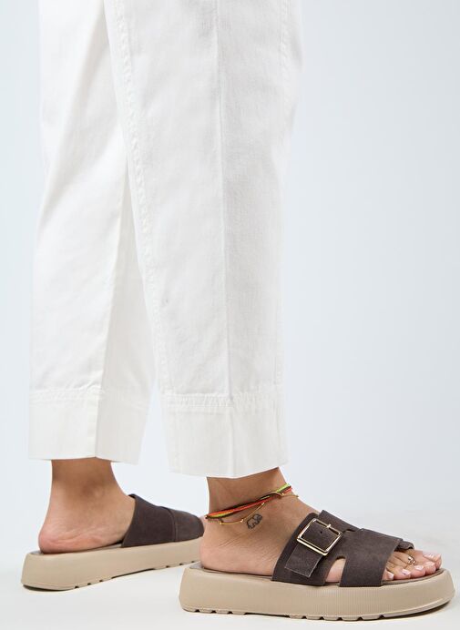 Manijero Begonia Kadın Hakiki Deri Tokalı Kahverengi Terlik - Görsel 2