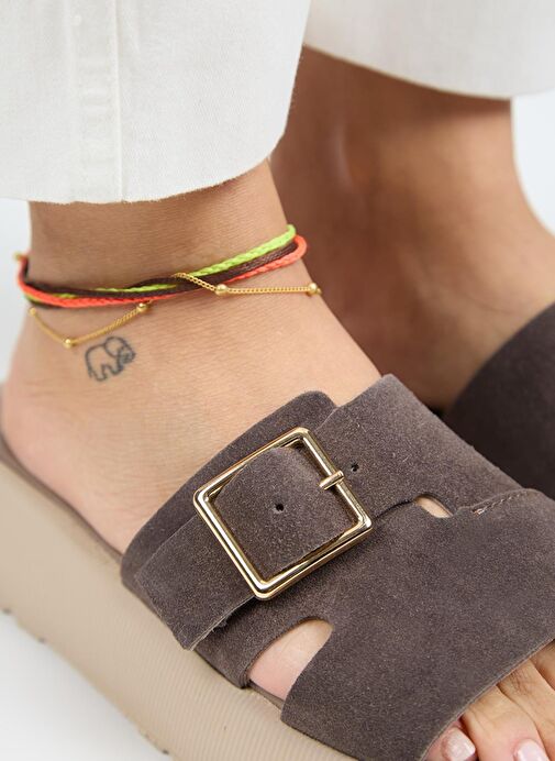 Manijero Begonia Kadın Hakiki Deri Tokalı Kahverengi Terlik - Görsel 5