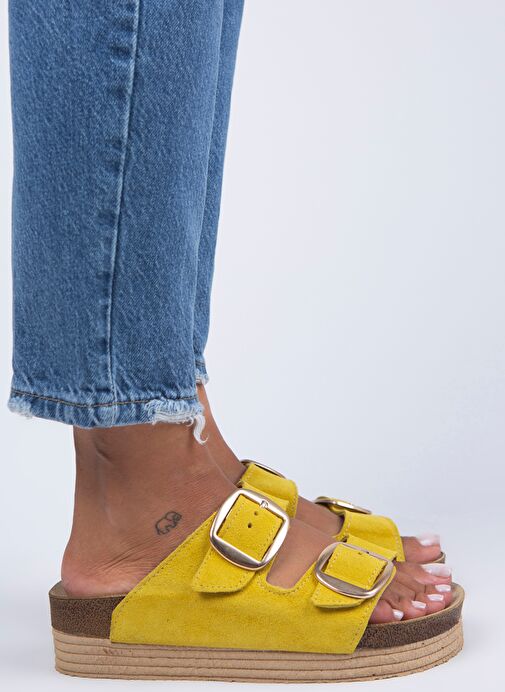 Manijero Sarı Kadın Süet Terlik MNJ.038.08 - Görsel 2