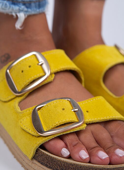 Manijero Sarı Kadın Süet Terlik MNJ.038.08 - Görsel 3