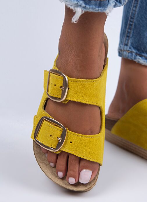 Manijero Sarı Kadın Süet Terlik MNJ.038.08 - Görsel 4