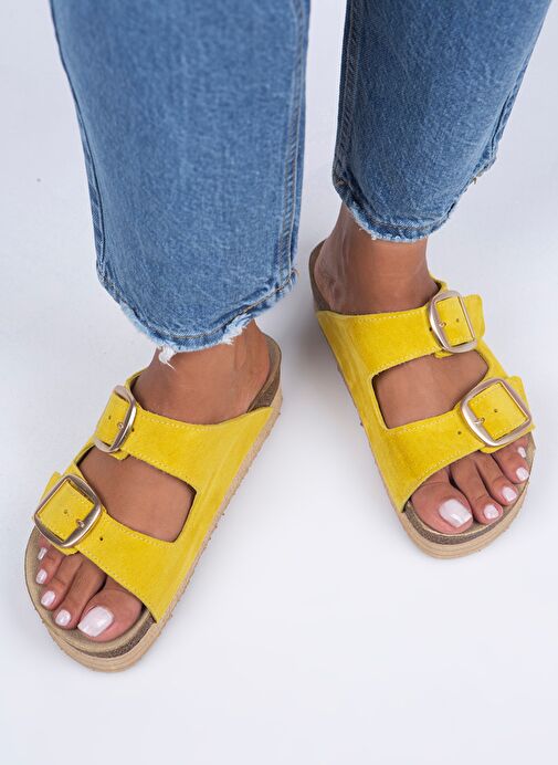 Manijero Sarı Kadın Süet Terlik MNJ.038.08 - Görsel 5