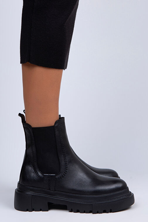 Manijero Emma Kadın Hakiki Deri Çift Taraf Lastikli Siyah Bot - Görsel 2