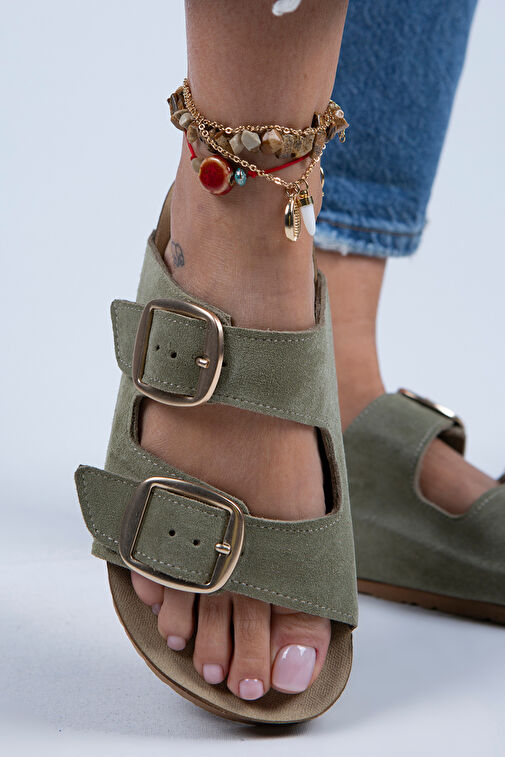 Manijero Haki Kadın Süet Terlik MNJ.010.24 - Görsel 5