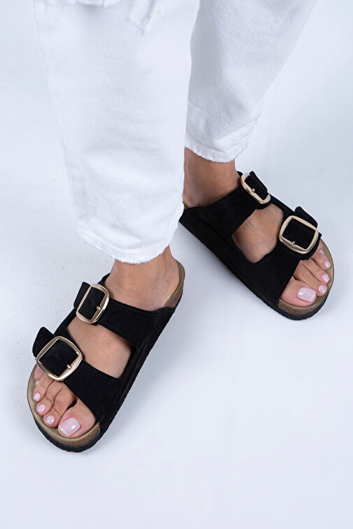 Manijero Siyah Kadın Süet Terlik MNJ.010.25 - Görsel 3