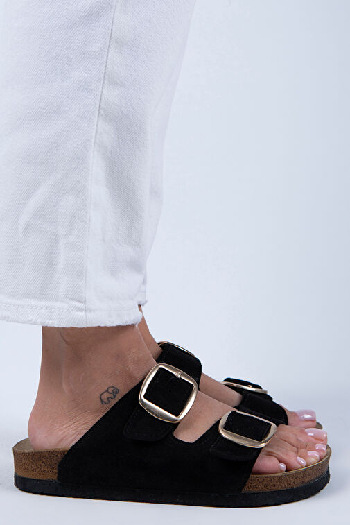 Manijero Siyah Kadın Süet Terlik MNJ.010.25 - Görsel 4