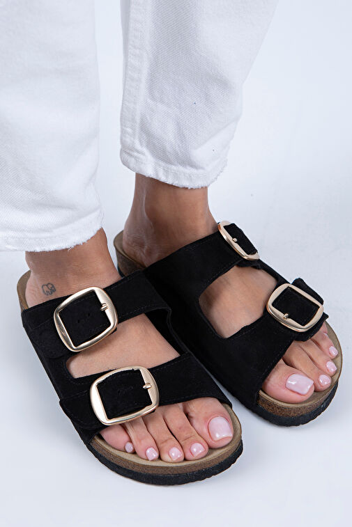 Manijero Siyah Kadın Süet Terlik MNJ.010.25 - Görsel 5