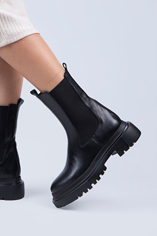 Manijero Gitana Kadın Hakiki Deri Çift Taraf Lastikli Siyah Bot - Görsel 6