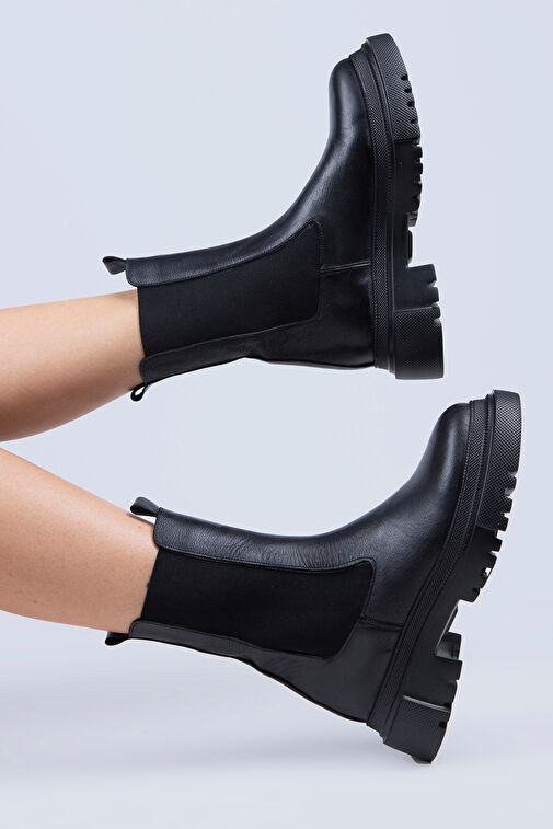 Manijero Gitana Kadın Hakiki Deri Çift Taraf Lastikli Siyah Bot - Görsel 8