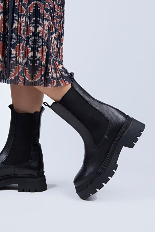 Manijero Agatha Kadın Hakiki Deri Çift Taraf Lastikli Siyah Bot - Görsel 2