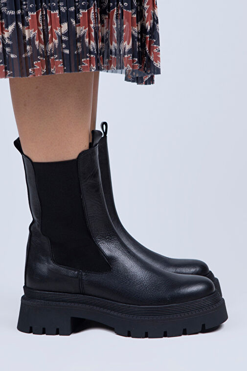 Manijero Agatha Kadın Hakiki Deri Çift Taraf Lastikli Siyah Bot - Görsel 3