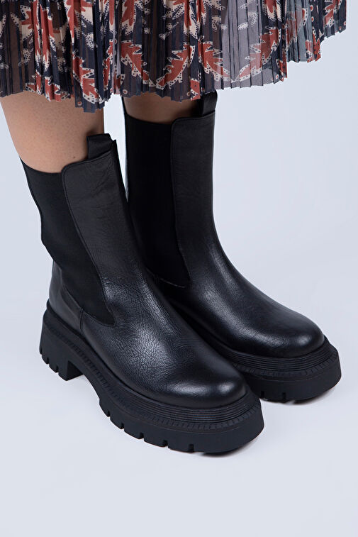 Manijero Agatha Kadın Hakiki Deri Çift Taraf Lastikli Siyah Bot - Görsel 4