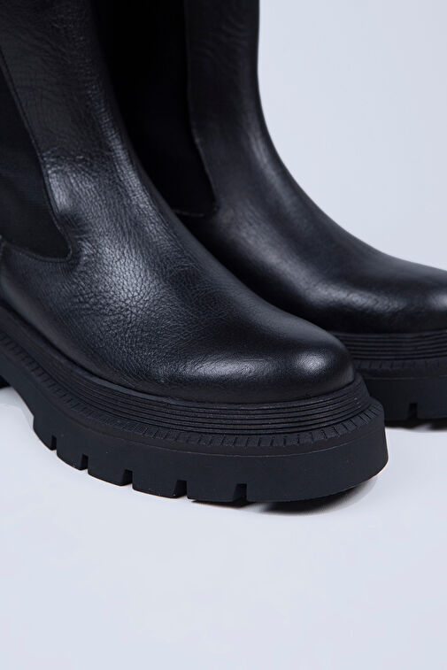 Manijero Agatha Kadın Hakiki Deri Çift Taraf Lastikli Siyah Bot - Görsel 5