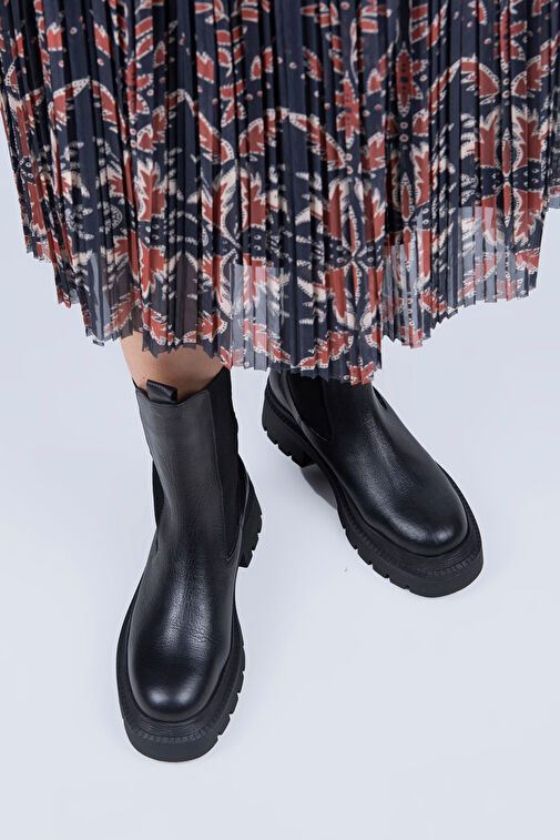 Manijero Agatha Kadın Hakiki Deri Çift Taraf Lastikli Siyah Bot - Görsel 6