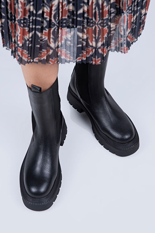 Manijero Agatha Kadın Hakiki Deri Çift Taraf Lastikli Siyah Bot - Görsel 7