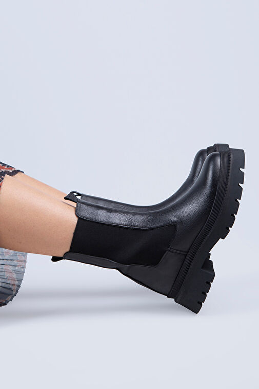 Manijero Agatha Kadın Hakiki Deri Çift Taraf Lastikli Siyah Bot - Görsel 8