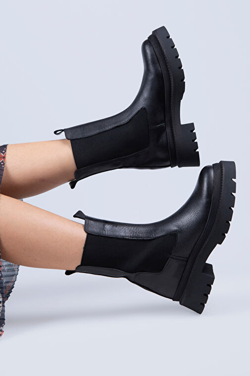 Manijero Agatha Kadın Hakiki Deri Çift Taraf Lastikli Siyah Bot - Görsel 9