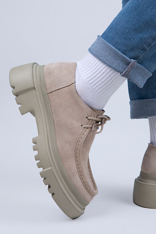 Manijero Bej Kadın Süet Günlük Ayakkabı MNJ.065.01 - Görsel 3