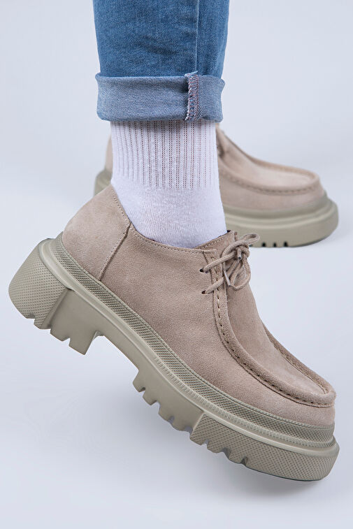 Manijero Bej Kadın Süet Günlük Ayakkabı MNJ.065.01 - Görsel 7