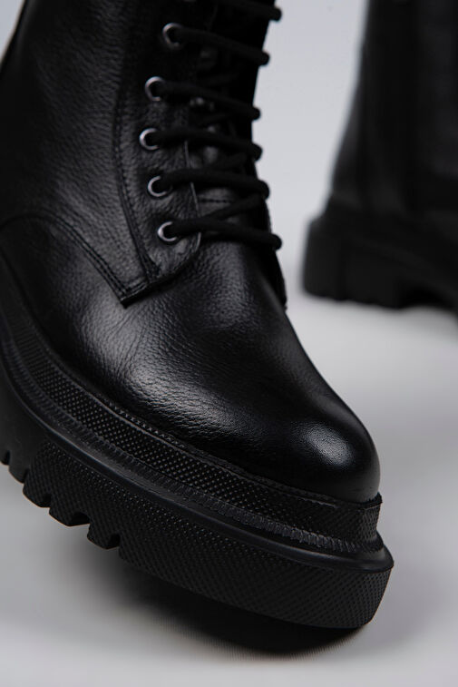 Manijero Becca Kadın Hakiki Deri Bağcıklı Fermuarlı Siyah Bot - Görsel 3