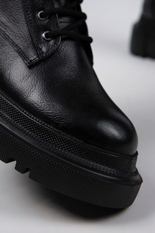 Manijero Becca Kadın Hakiki Deri Bağcıklı Fermuarlı Siyah Bot - Görsel 6