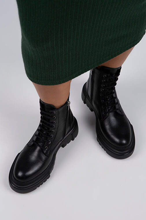 Manijero Becca Kadın Hakiki Deri Bağcıklı Fermuarlı Siyah Bot - Görsel 8