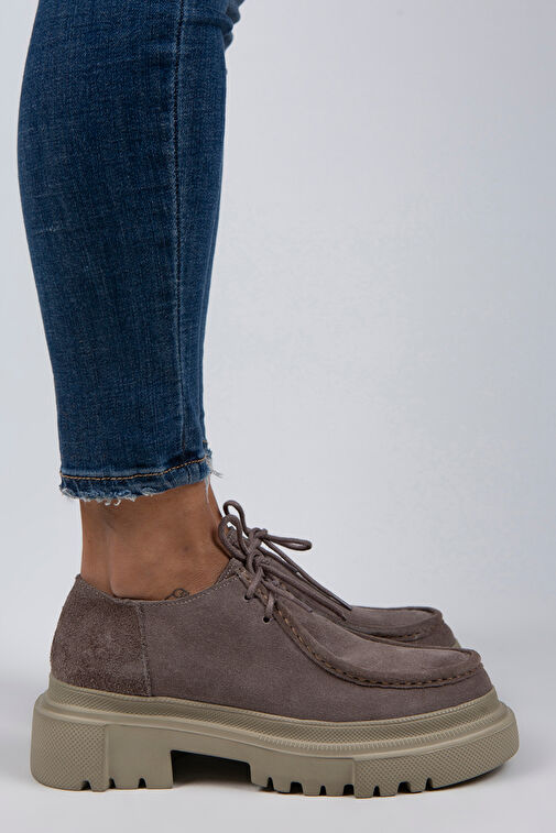 Manijero Carol Kadın Hakiki Deri Bağcıklı Vizon Süet Ayakkabı - Görsel 2